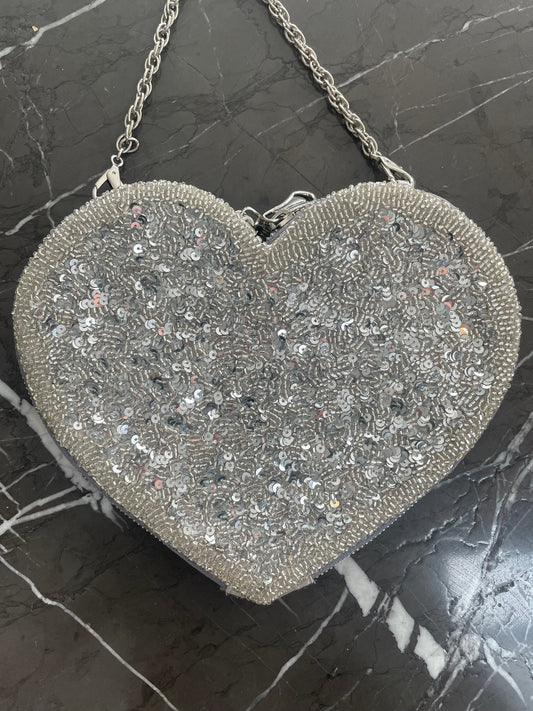 HEART BAG SILVER SEQUIN - ADULT SIZE